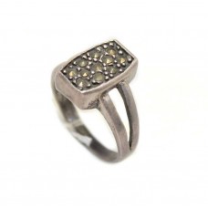 Oxidized Ring Vintage Silver 925 Sterling Women's Marcasite Stones Designer A585